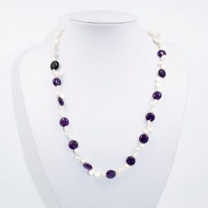 Amethyst Coin and Freshwater Pearl Necklace