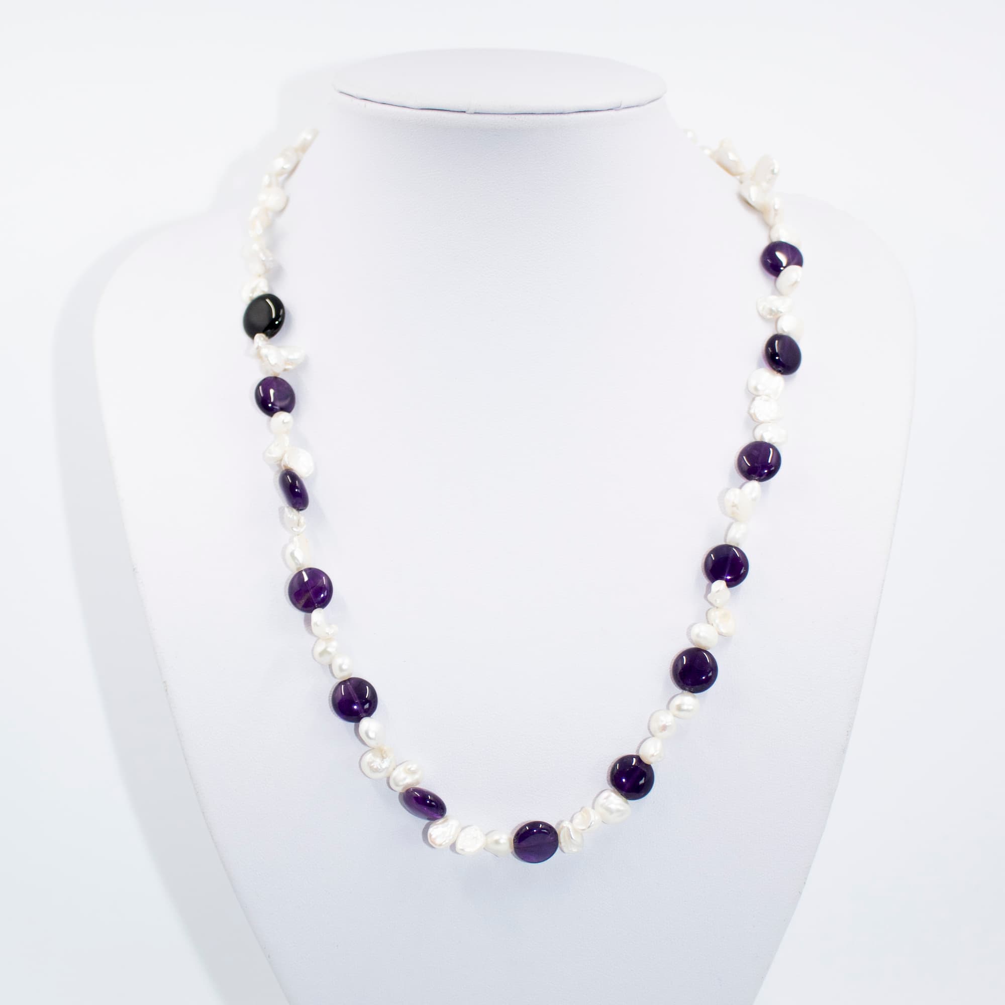 Amethyst and Freshwater Pearl 50 Amethyst Coin and Freshwater Pearl Necklace