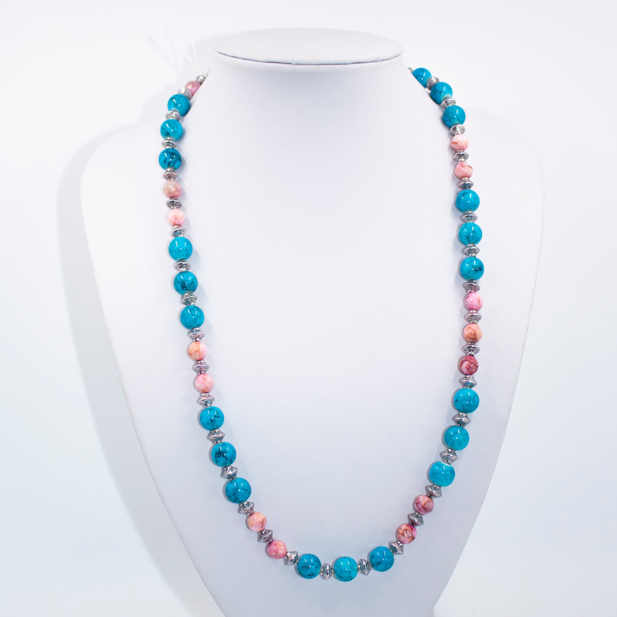 Blue Crazy Lace and Pink Agate 40 Blue Crazy Lace and Pink Agate Necklace