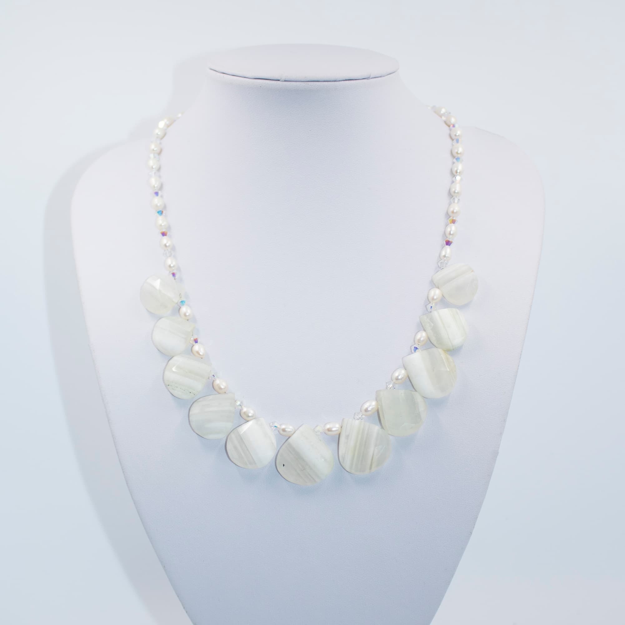 Boulder Opal and Freshwater Pearl Boulder Opal, Freshwater Pearl and Swarovski Crystal Necklace
