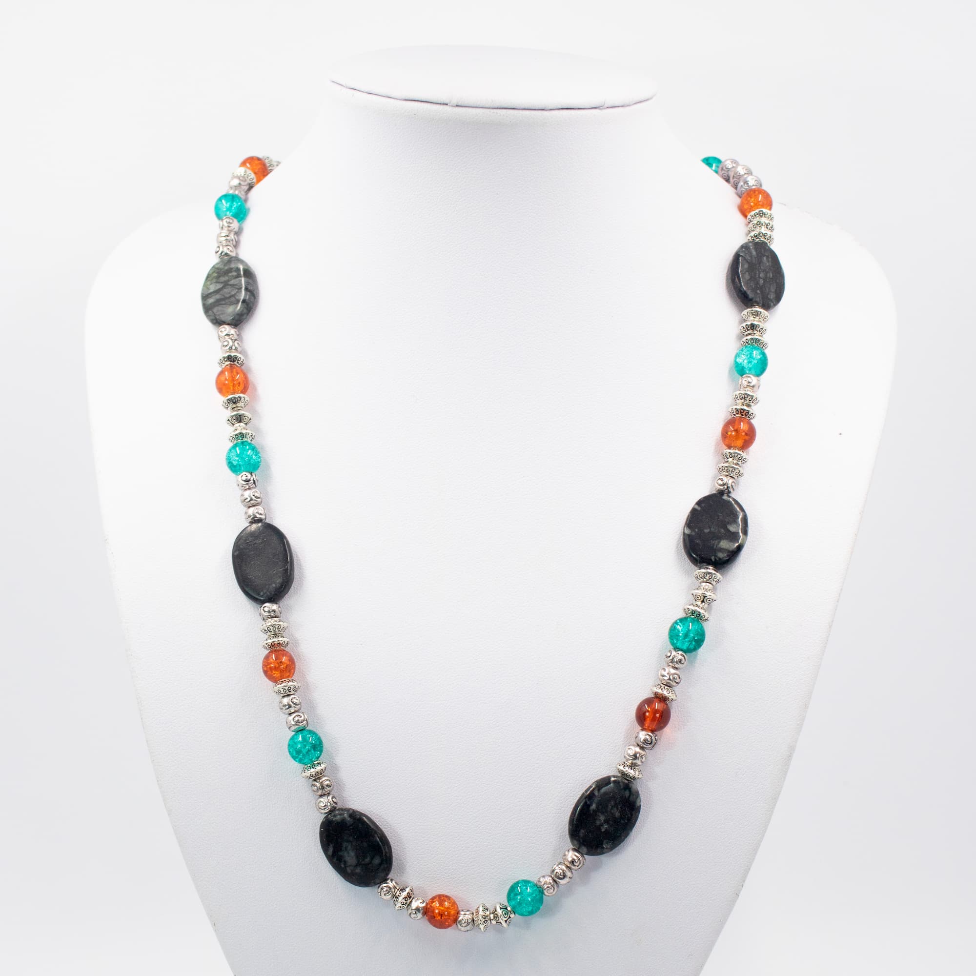 Grey Jasper and Crackled Glass Necklace | Becky's Beads Grey Jasper and Crackled Glass Necklace