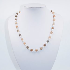 Sunstone, Freshwater Pearl and Swarovski Necklace