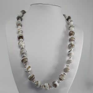 Grey and White Glass Lampwork Necklace - Long