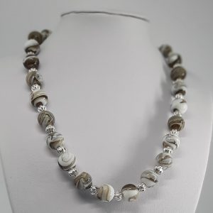 Grey and White Glass Lampwork Necklace - Short