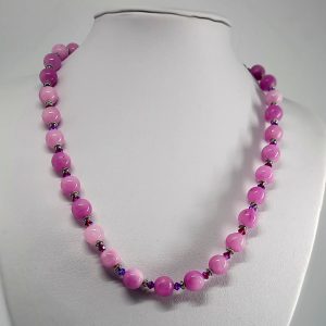 Periwinkle Malay Jade 10mm Round Necklace with Crystal