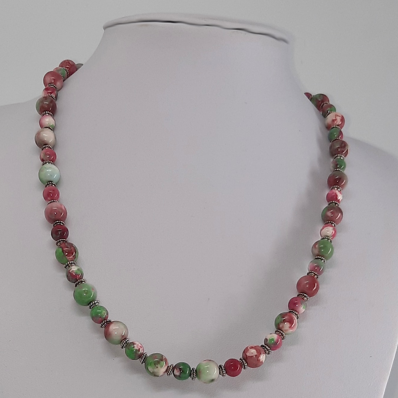 Alternating Apple Blossom Pink Rainbowstone Necklace | Becky's Beads Alternating Apple Blossom Pink Rainbowstone Necklace