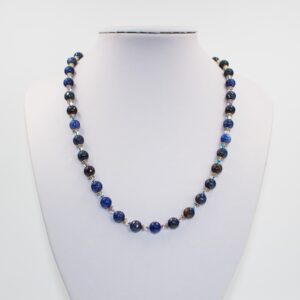 Blue Veined Faceted Jasper and Crystal Necklace