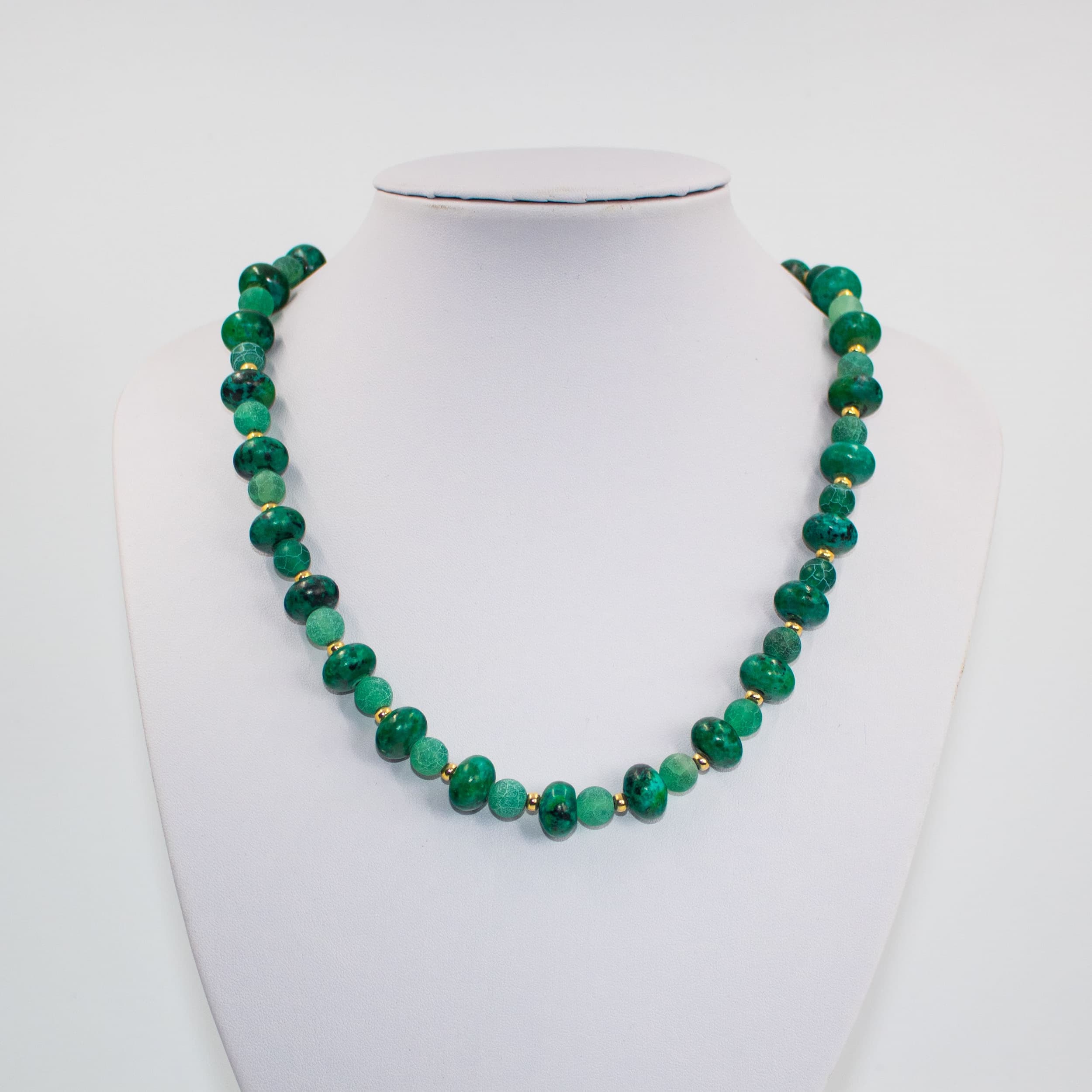 1047 Green Chrysocolla and Cracked Agate with 24K Gold Plated Spacers 1047 Green Chrysocolla and Cracked Agate with 24K Gold Plated Spacers