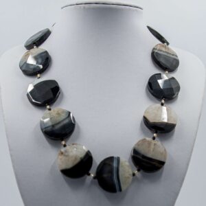 Faceted Agate Coin and Crystal Necklace