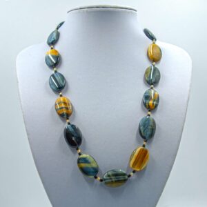 Blue and Golden Tiger Eye Necklace with Crystal