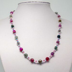 Faceted Watermelon Agate and Crystal Necklace