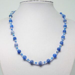 Blue Crackled Agate and Crystal Necklace