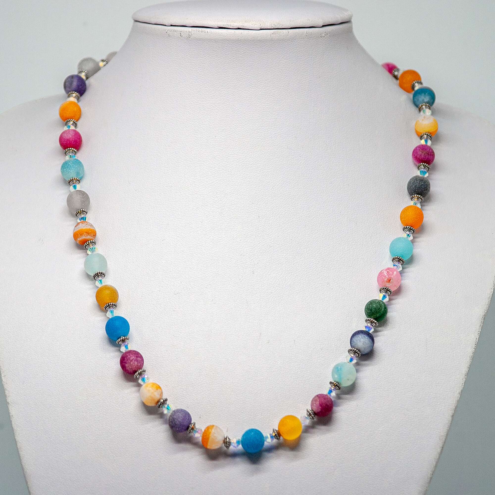 "Pop" a multi-coloured crackled Agate with Crystal | Becky's Beads "Pop" a multi-coloured crackled Agate with Crystal