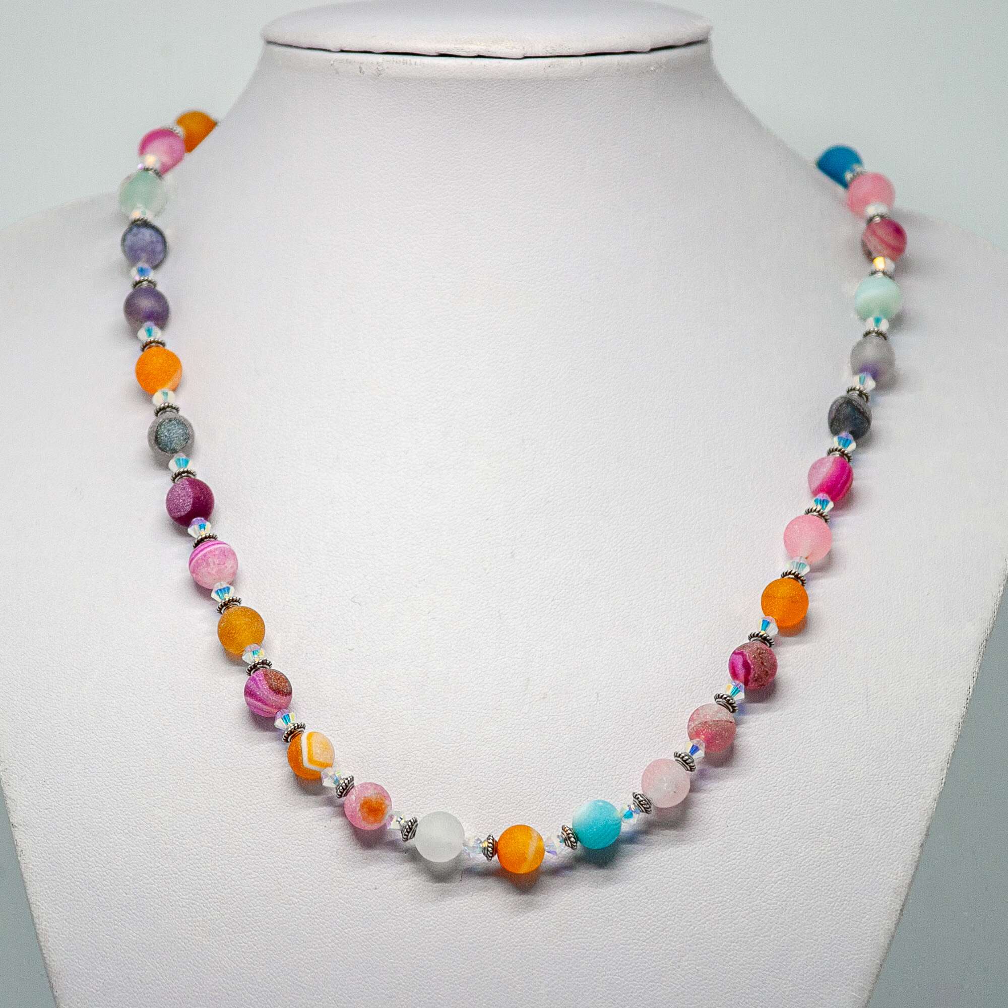 "Colour Pop" a multi-coloured crackled Agate with Crystal | Becky's Beads "Colour Pop" a multi-coloured crackled Agate with Crystal