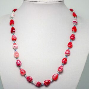 Red Teardrop Striped Agate and Crystal Necklace