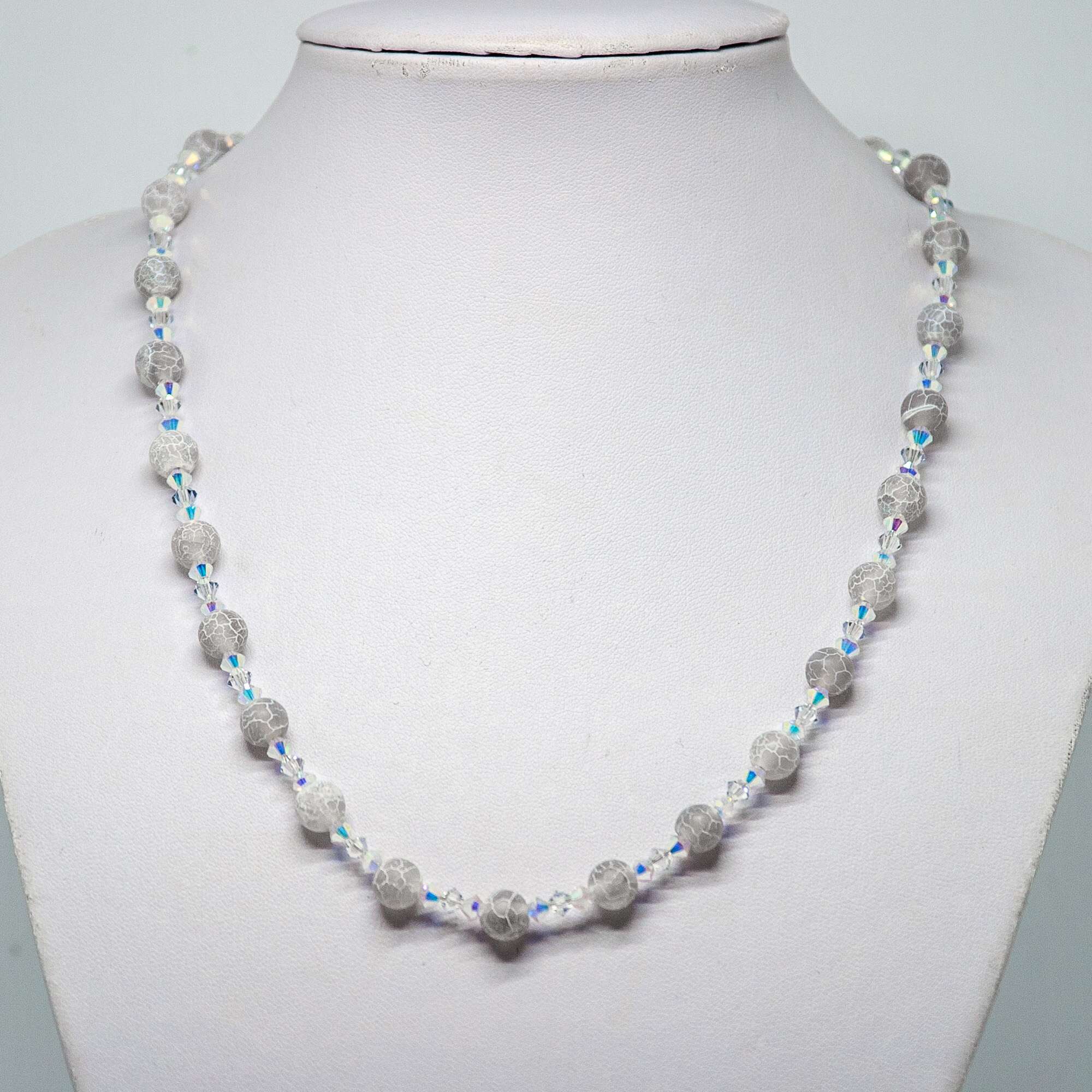 Crackled Grey Agate and Crystal Necklace | Becky's Beads Crackled Grey Agate and Crystal Necklace