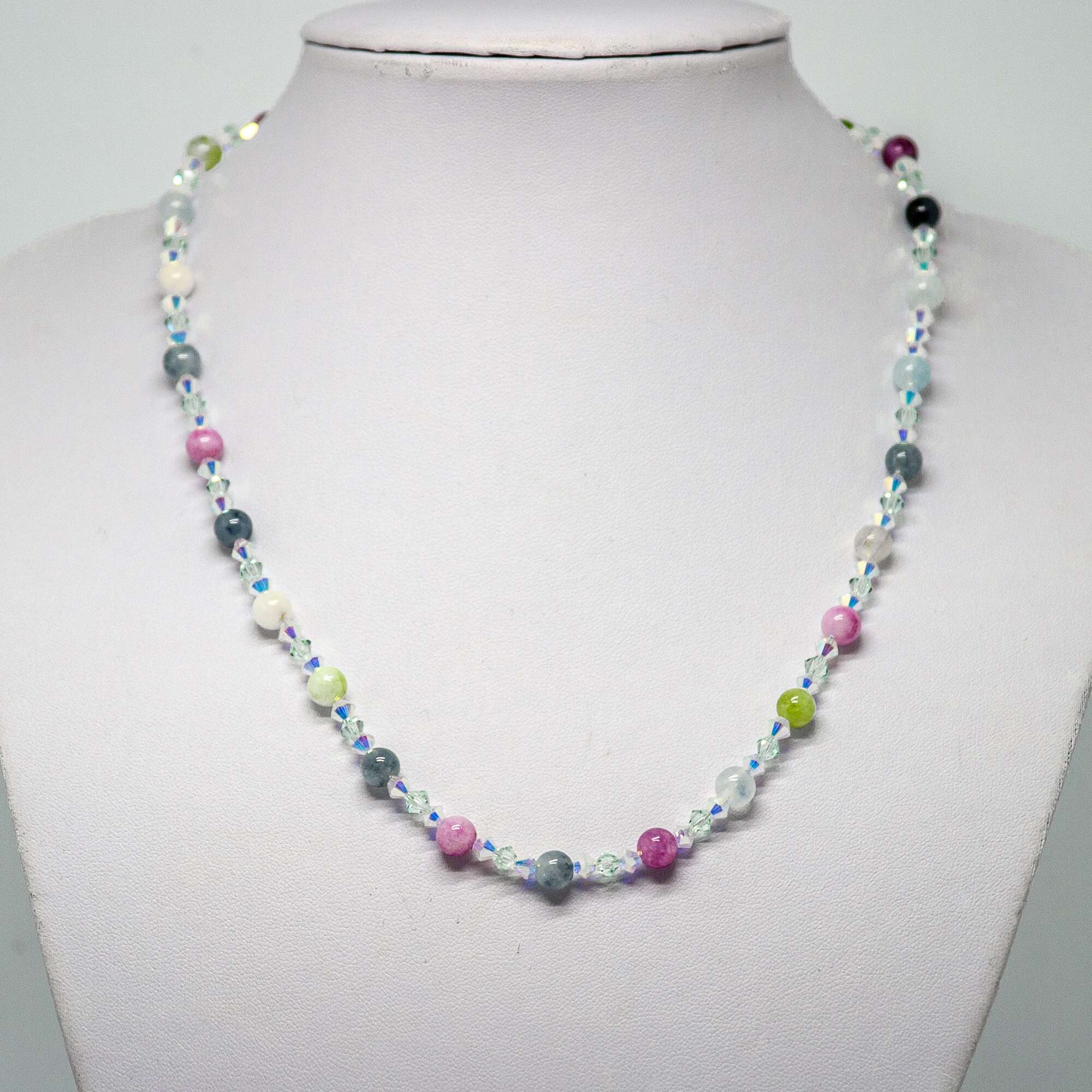 Multi-coloured Malay Jade and Crystal Necklace | Becky's Beads Multi-coloured Malay Jade and Crystal Necklace