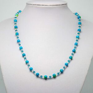 Blue and Green Rainflower Stone and Crystal Necklace