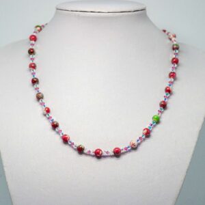 Multi-coloured Pink Rainflowerstone and Crystal Necklace