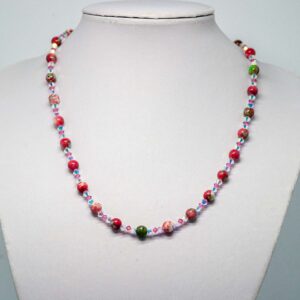 Multi-coloured Pink Rainflowerstone and Crystal Necklace
