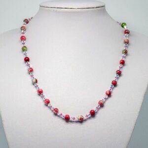 Multi-coloured Pink Rainflowerstone and Crystal Necklace