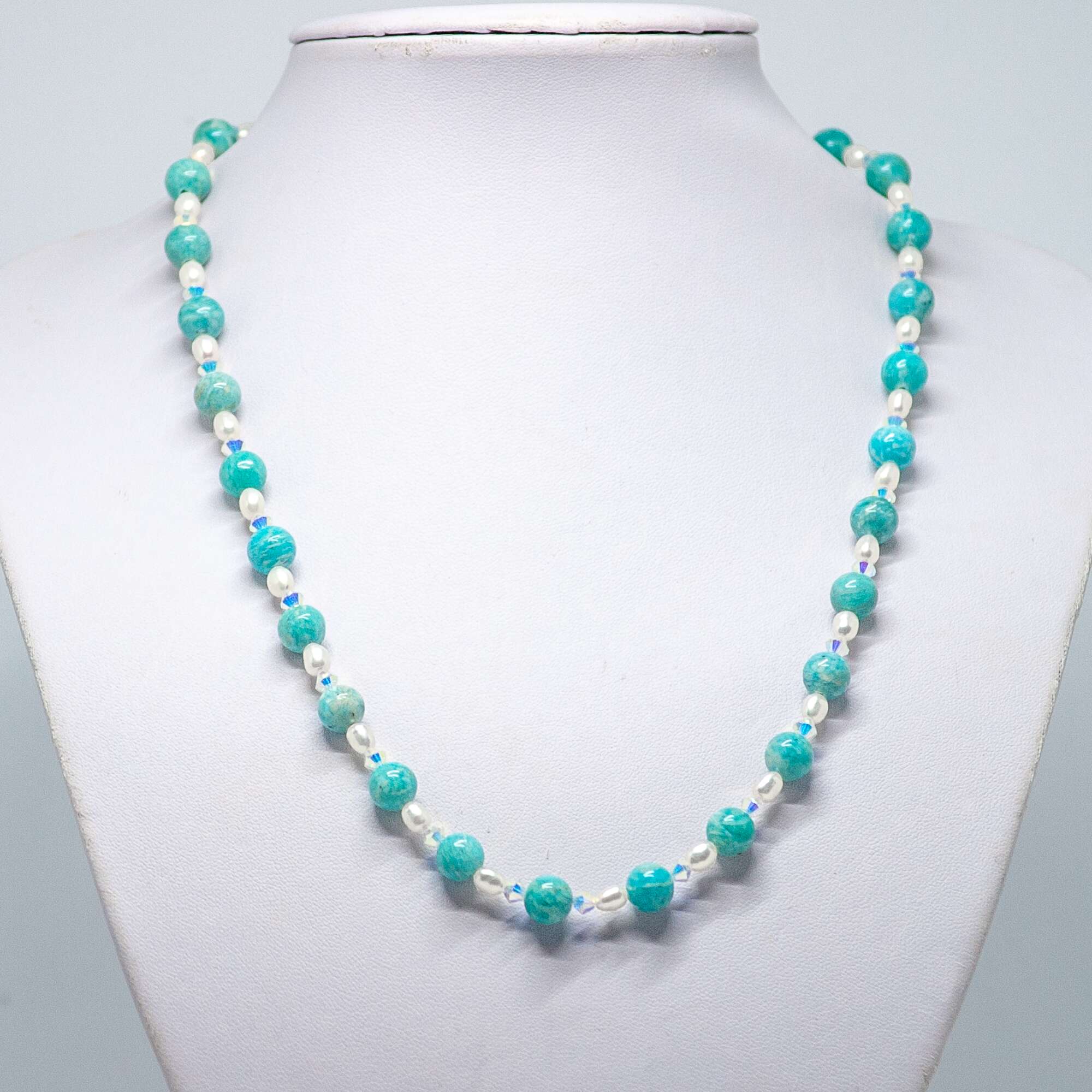 African Amazonite, Freshwater Pearl and Crystal Necklace | Becky's Beads African Amazonite, Freshwater Pearl and Crystal Necklace
