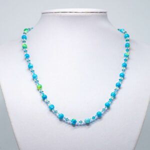 Blue and Green Rainflower Stone and Crystal Necklace