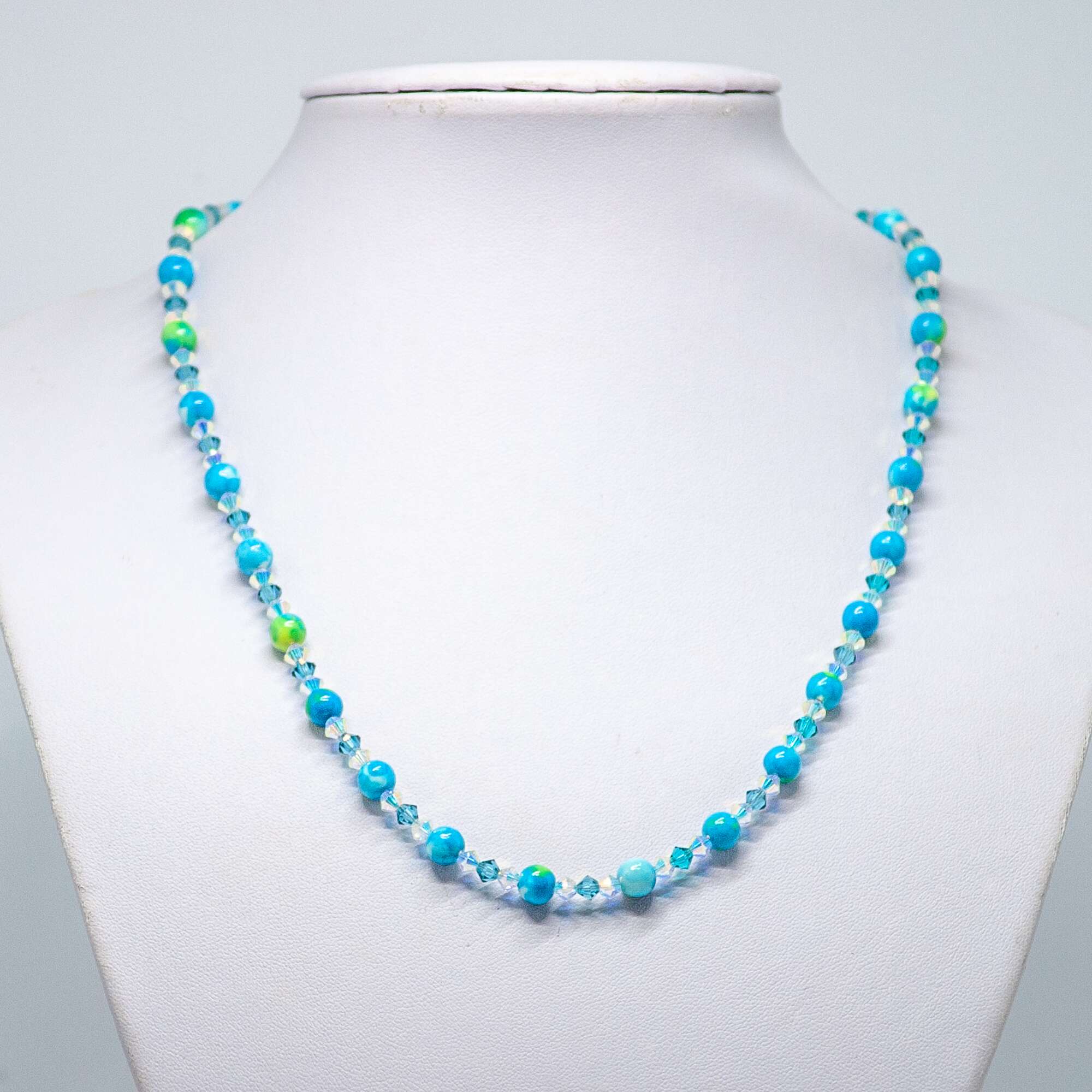 Blue and Green Rainflower Stone and Crystal Necklace | Becky's Beads Blue and Green Rainflower Stone and Crystal Necklace