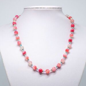 Strawberry Banded Agate and Crystal Necklace
