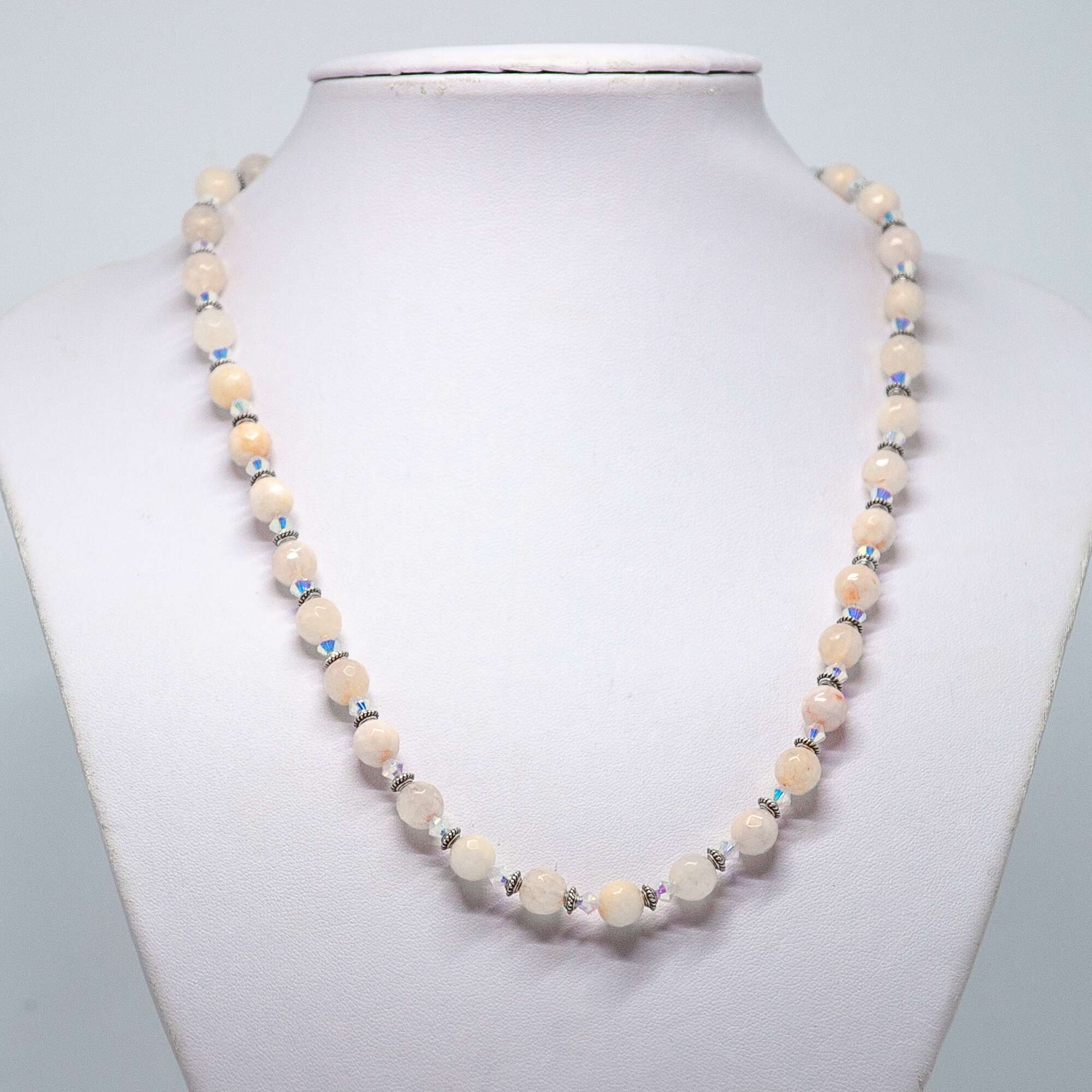 Faceted Pink Watermelon Jade and Crystal Necklace | Becky's Beads Faceted Pink Watermelon Jade and Crystal Necklace