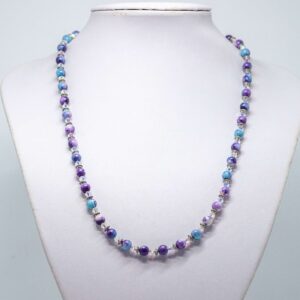 Purple and Blue Rainflower Stone and Crystal Necklace