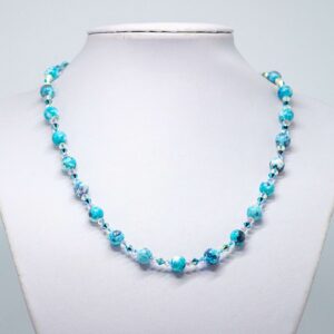 Blue Rainflower Stone and Crystal Necklace