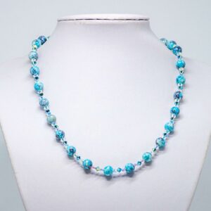 Blue Rainflower Stone and Crystal Necklace