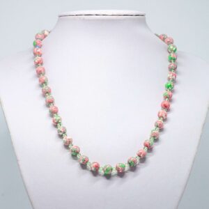 Pink and Green Rainflower Stone and Crystal Necklace