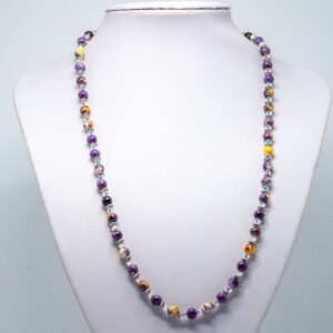 Purple and Yellow Rainflower Stone and Crystal Necklace
