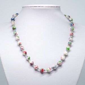 Blue, Red and White Rainflower Stone and Crystal Necklace