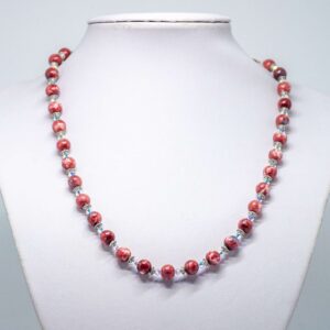 Red and Pink Rainflower Stone and Crystal Necklace