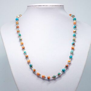 Orange and Green Rainflower Stone and Crystal Necklace