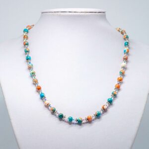Orange and Green Rainflower Stone and Crystal Necklace