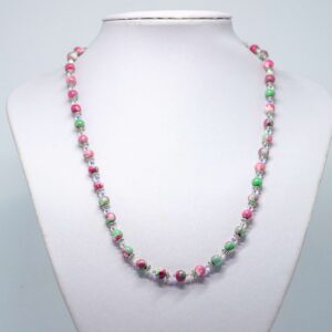 Pink and Green Rainflower Stone and Crystal Necklace