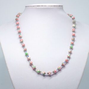 Pink, White and Green Rainflower Stone and Crystal Necklace