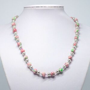 Pink and Green Rainflower Stone and Crystal Necklace