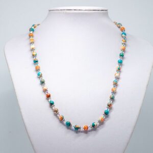 Orange and Green Rainflower Stone and Crystal Necklace