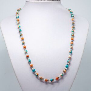 Orange and Green Rainflower Stone and Crystal Necklace