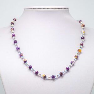 Purple and Yellow Rainflower Stone and Crystal Necklace