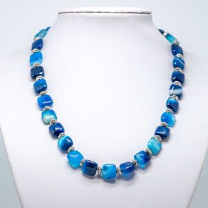 Blue Striped Puffy Agate Necklace