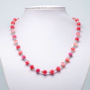 Strawberry Banded Agate and Crystal Necklace