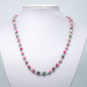 Rose Pink Rainflower Stone and Crystal Necklace