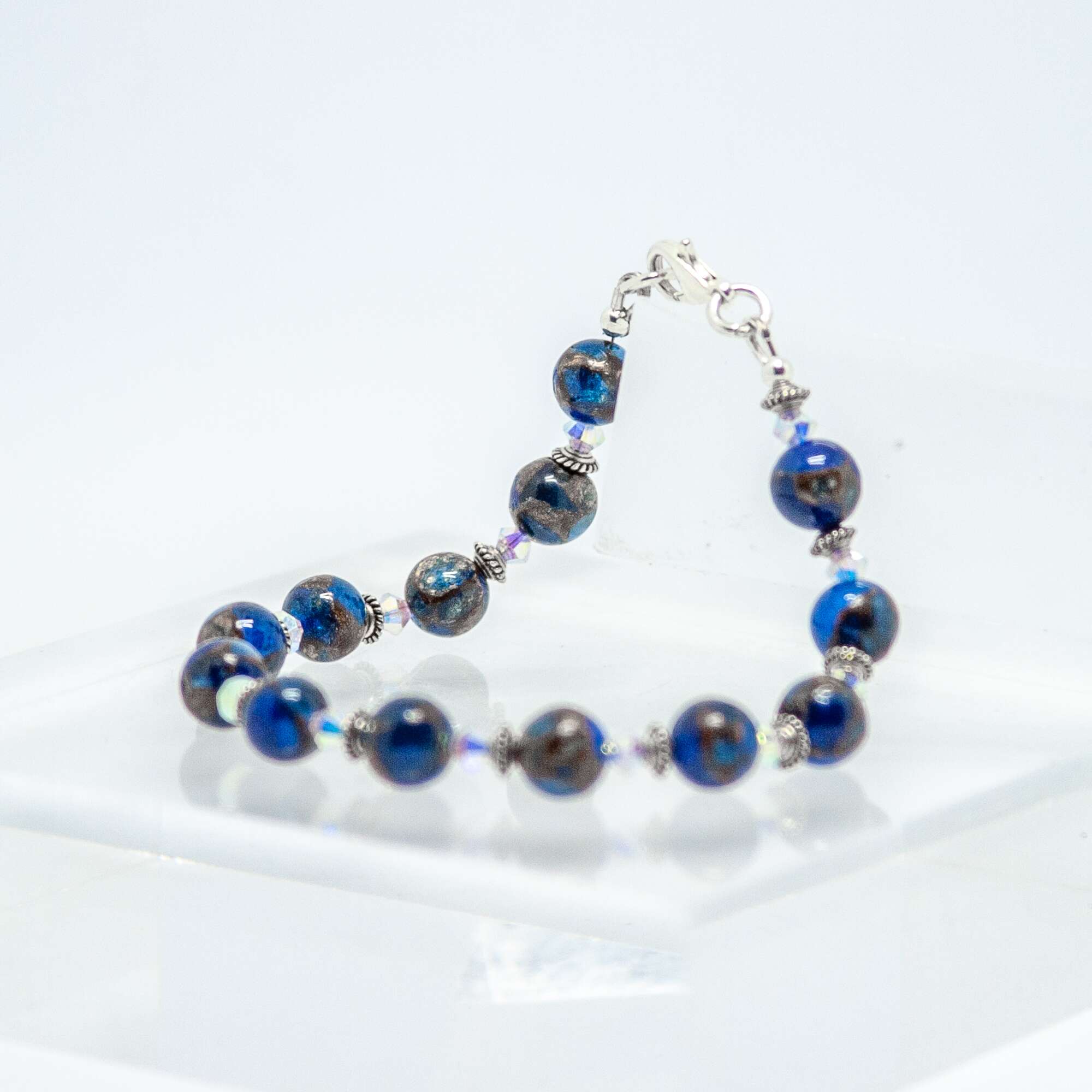 Blue Aqua Agate Stone and Crystal Bracelet | Becky's Beads Blue Aqua Agate Stone and Crystal Bracelet