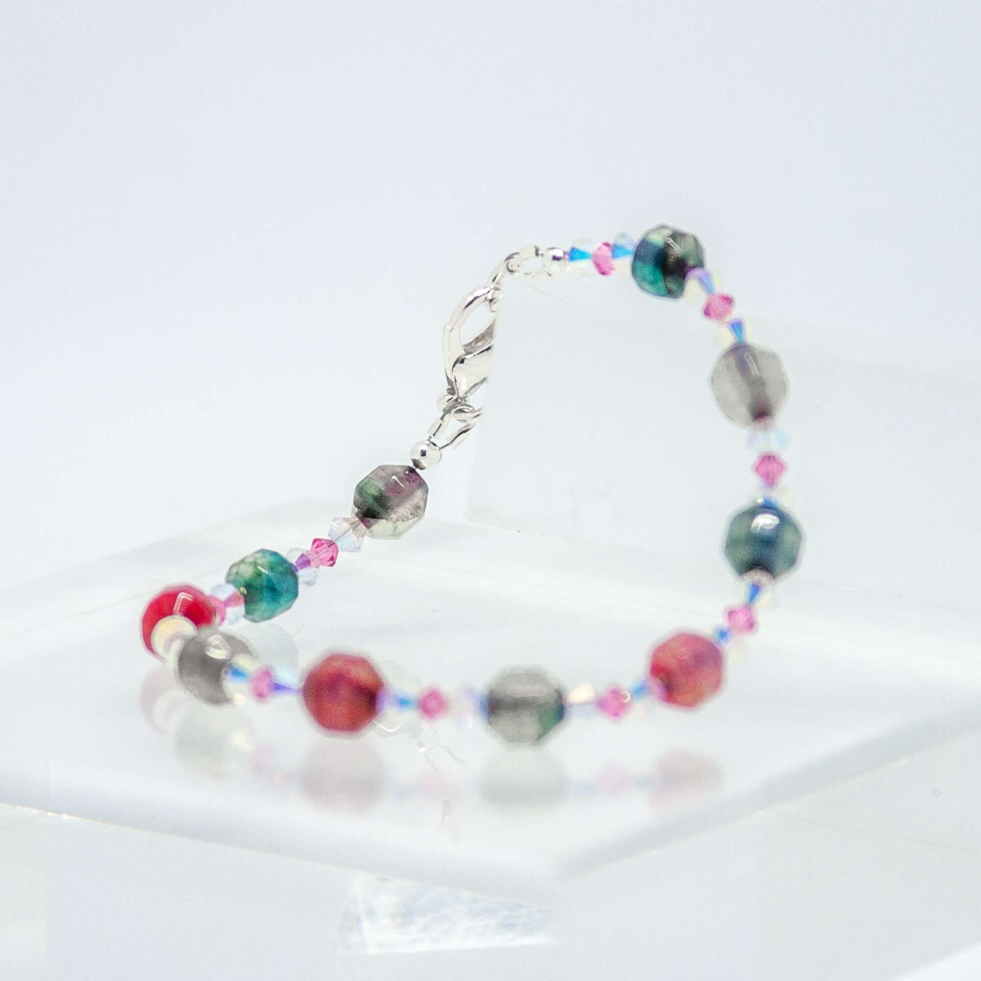 Multi-coloured Faceted Watermelon Agate and Crystal Bracelet | Becky's Beads Multi-coloured Faceted Watermelon Agate and Crystal Bracelet